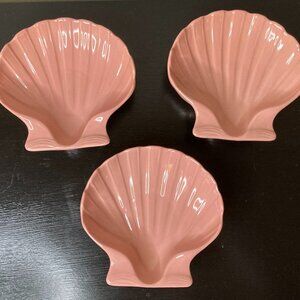 Set of 3 HALL Ceramics 229 Pink Scallop Shell - Made in USA - MCM Vintage